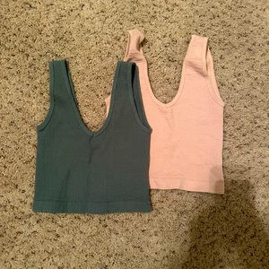 Seafoam green and pink v-neck cropped tanks